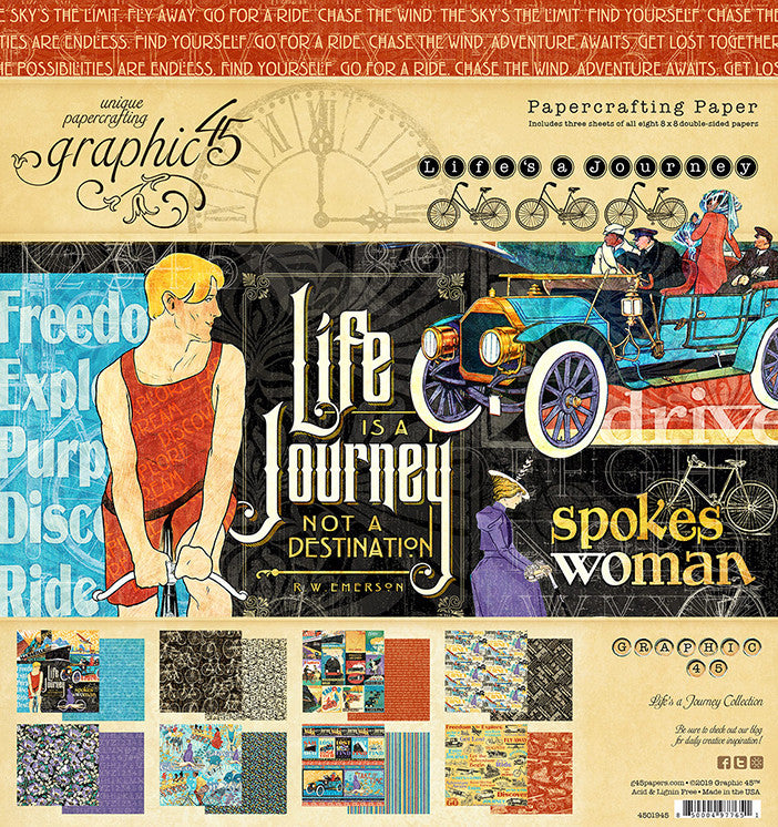 Graphic 45 Life's a Journey Bloc de papel de 8" x 8"
